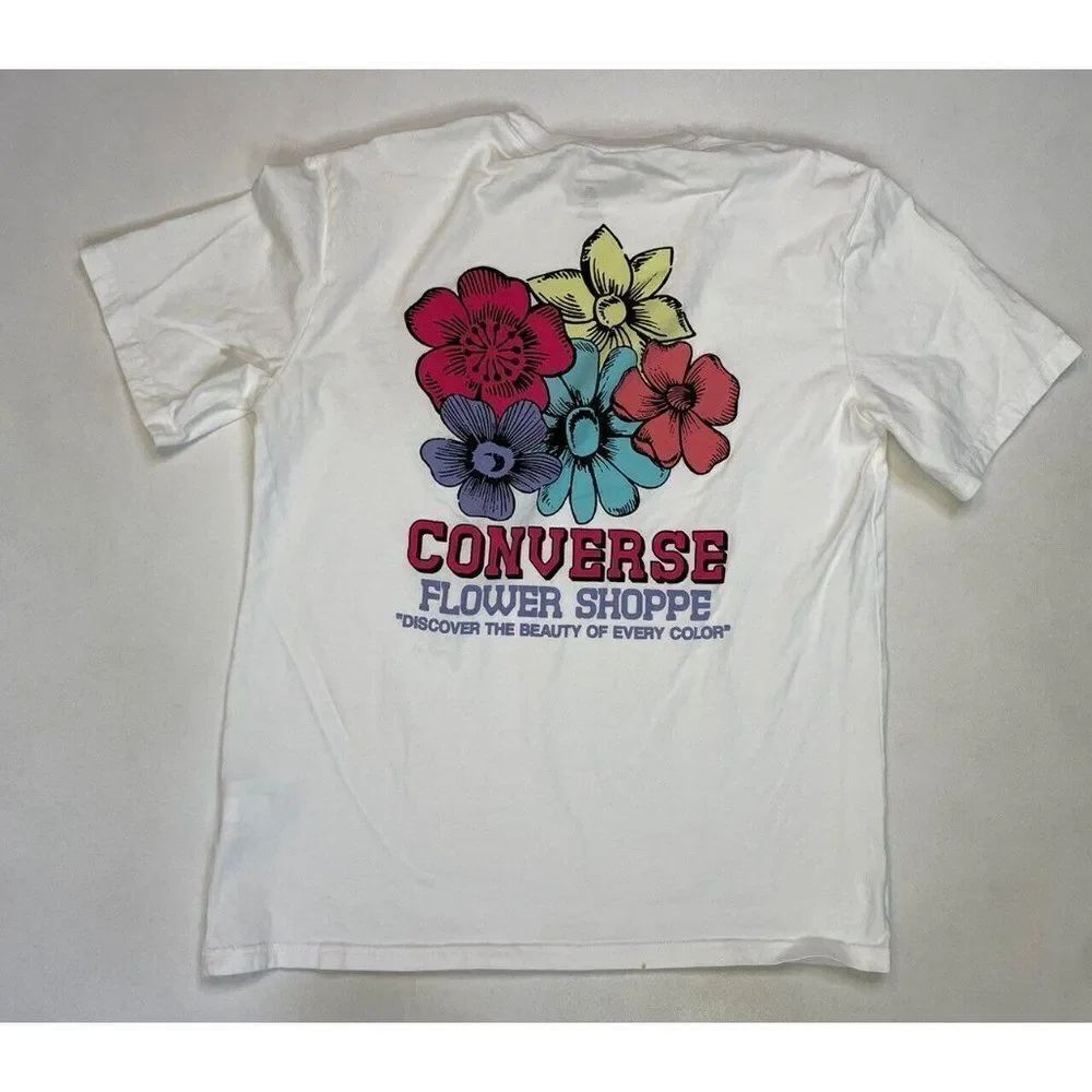 Converse Flower Shoppe Graphic T-shirt Women Small White Short Sleeve